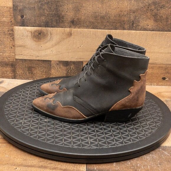 VINTAGE SPIEGEL WOMENS ANKLE BOOTS BLACK LEATHER MADE IN SPAIN LACE UP SIZE 6 - Picture 5 of 9